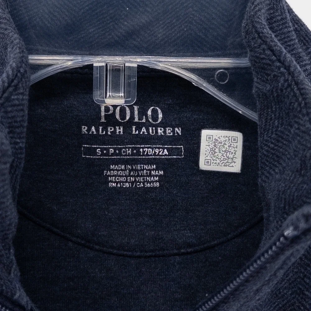 Polo Ralph Lauren Mens Small‎ Quarter Zip Pullover Navy Blue Herringbone Preppy